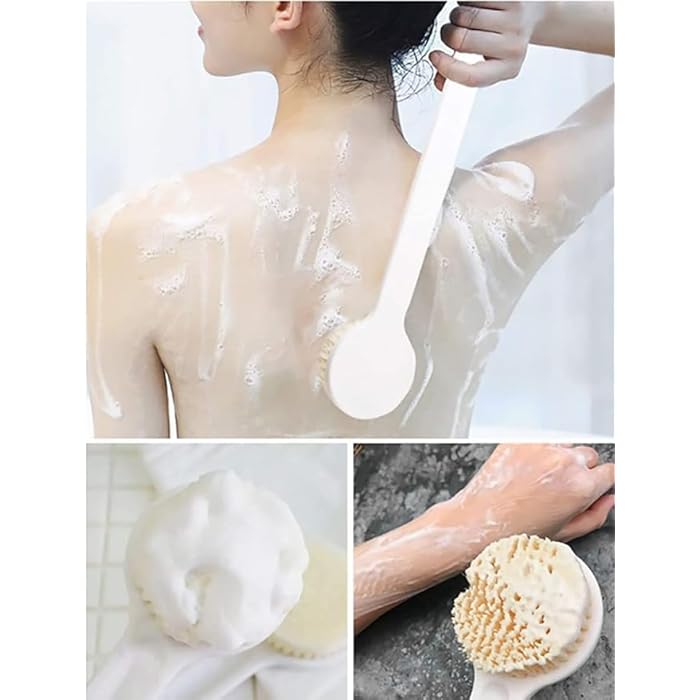 KREQU Bath Brush Back Scrubber for Bathing, Body Brush With Soft Comfortable Bristles Long Handle Gentle Exfoliation Improve Skin's Dry Brushing Body Back Scrubber for Shower - Image 1